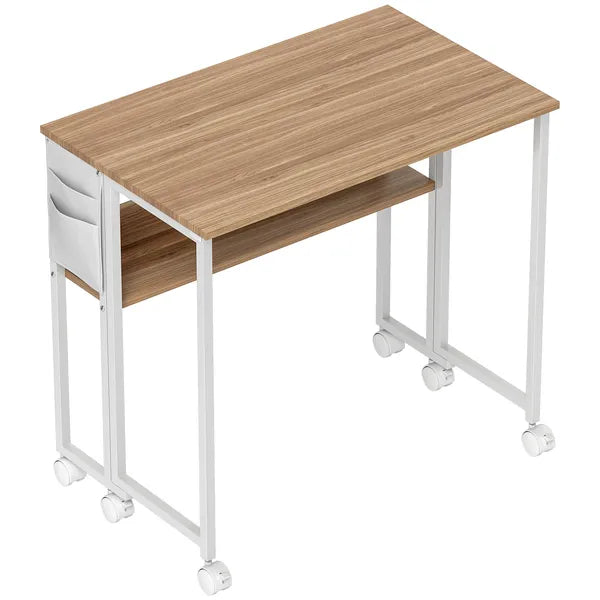 Folding Computer Desk, Foldable Desk with Storage Bag, Shelf and Wheels for Small Spaces, Home Office, Natural Wood - product image 12