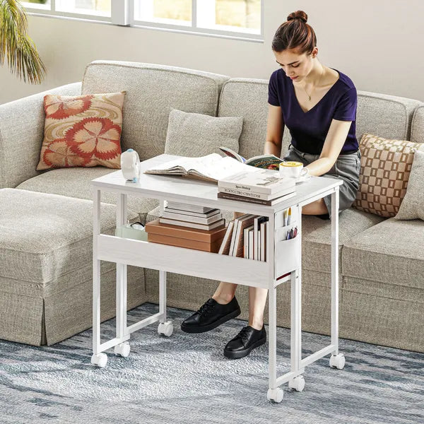 HOMCOM Folding Computer Desk, Foldable Desk with Storage Bag, Shelf and Wheels for Small Spaces, Home Office, White - product image 2