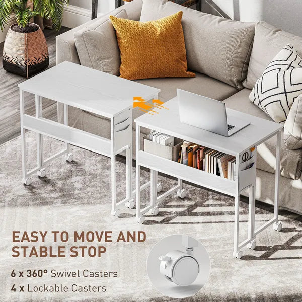 HOMCOM Folding Computer Desk, Foldable Desk with Storage Bag, Shelf and Wheels for Small Spaces, Home Office, White - product image 6