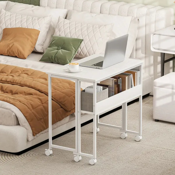 HOMCOM Folding Computer Desk, Foldable Desk with Storage Bag, Shelf and Wheels for Small Spaces, Home Office, White - product image 8