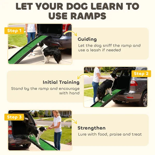 PawHut Folding Dog Ramp for Car, 61 Inches Portable Pet Ramp with Non Slip Grass Surface, Raised Side Rails - product image 7