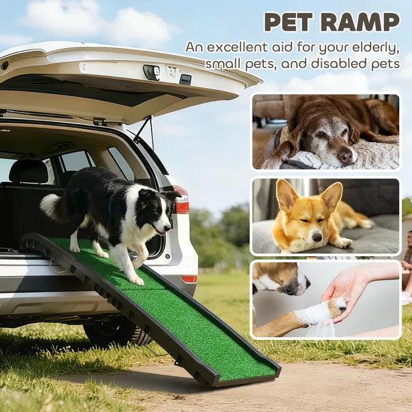 PawHut Folding Dog Ramp for Car, 61 Inches Portable Pet Ramp with Non Slip Grass Surface, Raised Side Rails - product image 3