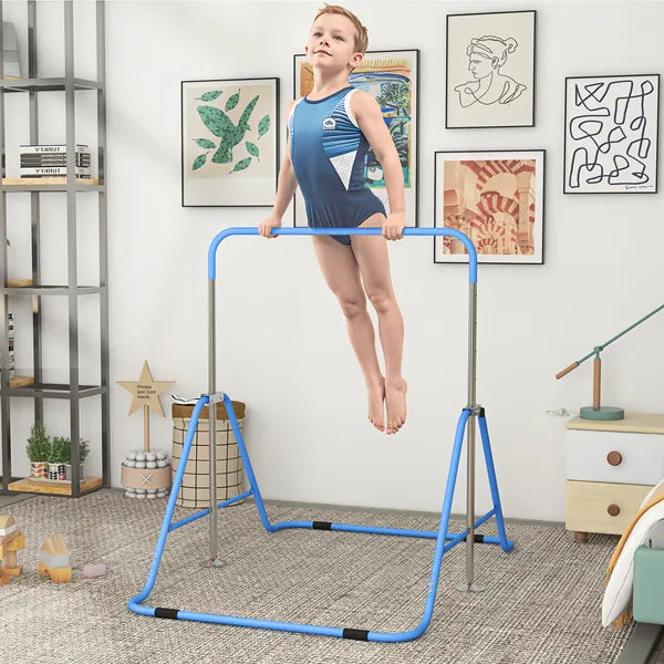 Folding Gymnastics Bar for Kids Ages 3-8, Gymnastics Bars for home, 34.8-50.6" Height, Bubble Gum Blue - product image 2