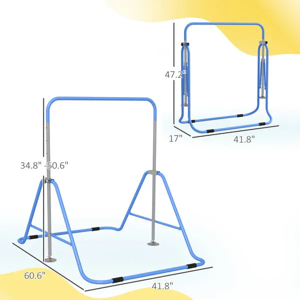 Folding Gymnastics Bar for Kids Ages 3-8, Gymnastics Bars for home, 34.8-50.6" Height, Bubble Gum Blue - product image 3