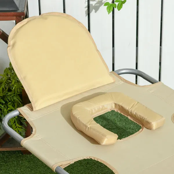 Outsunny Folding Outdoor Chaise Lounge Sun Tanning Chair with Face Cavity, Pillow, 5-level Adjustable for Beach, Pool, Beige - product image 8