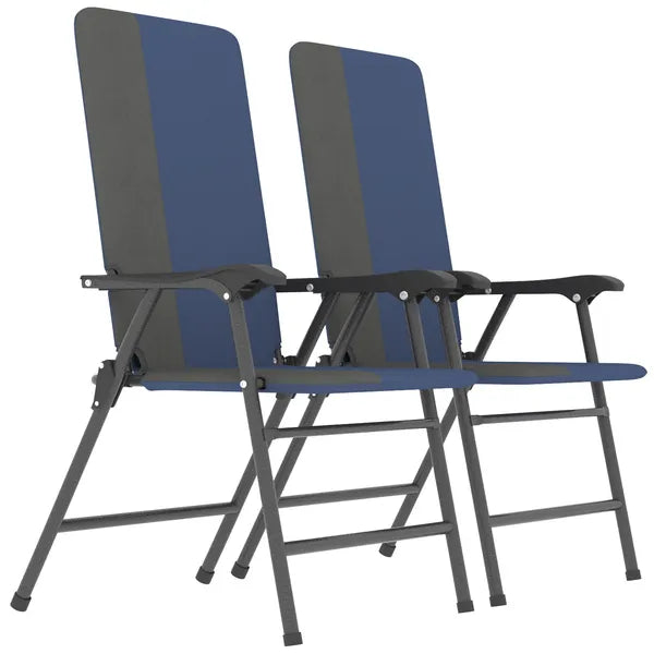 Outsunny Folding Patio Chairs Set of 2, Padded High Back Lawn Camping Chairs with Armrests, 600D Oxford Fabric, Dark Blue - product image 1