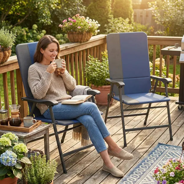 Outsunny Folding Patio Chairs Set of 2, Padded High Back Lawn Camping Chairs with Armrests, 600D Oxford Fabric, Dark Blue - product image 2