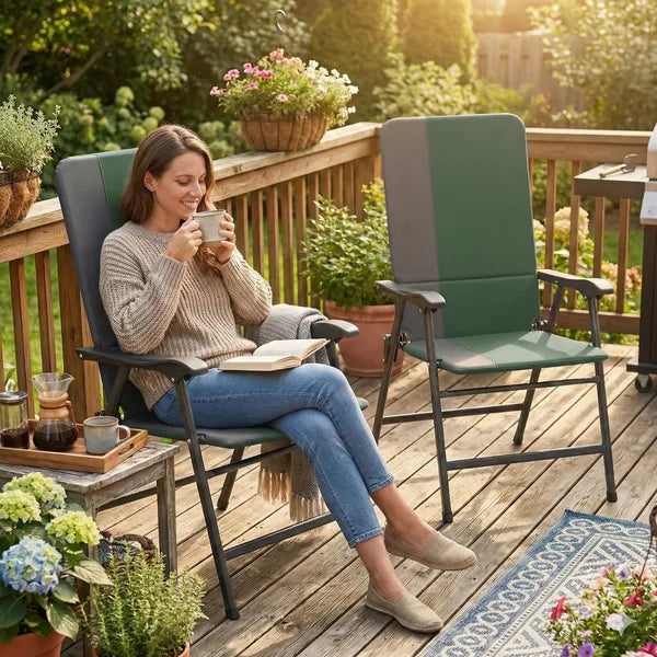 Folding Patio Chairs Set of 2, Padded High Back Lawn Camping Chairs with Armrests, 600D Oxford Fabric, Dark Green - product image 2