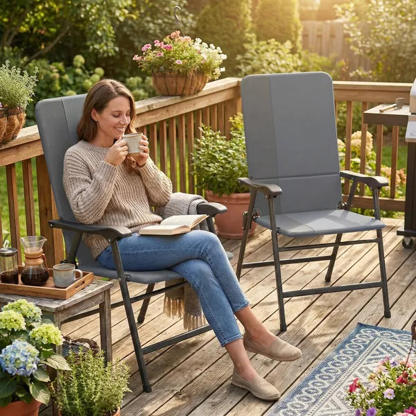 Outsunny Folding Patio Chairs Set of 2, Padded High Back Lawn Camping Chairs with Armrests, 600D Oxford Fabric, Light Gray - product image 2