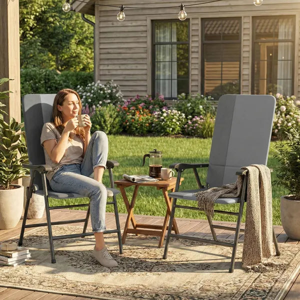 Outsunny Folding Patio Chairs Set of 2, Padded High Back Lawn Camping Chairs with Armrests, 600D Oxford Fabric, Light Gray - product image 9
