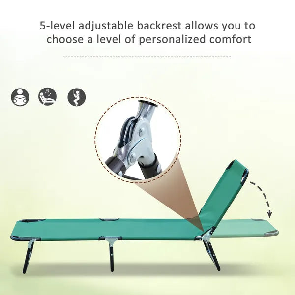 Outsunny Folding Patio Lounger Chair, Green, 5-Level Adjustable Back, Breathable, Sun Recliner, for Camping, Beach, Pool - product image 4