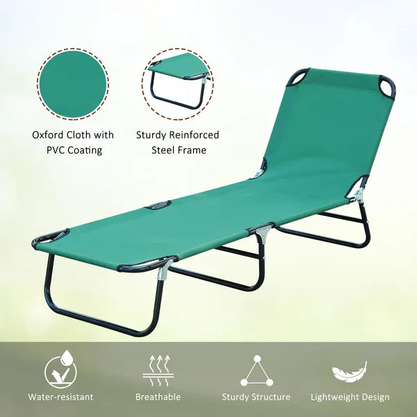 Outsunny Folding Patio Lounger Chair, Green, 5-Level Adjustable Back, Breathable, Sun Recliner, for Camping, Beach, Pool - product image 5