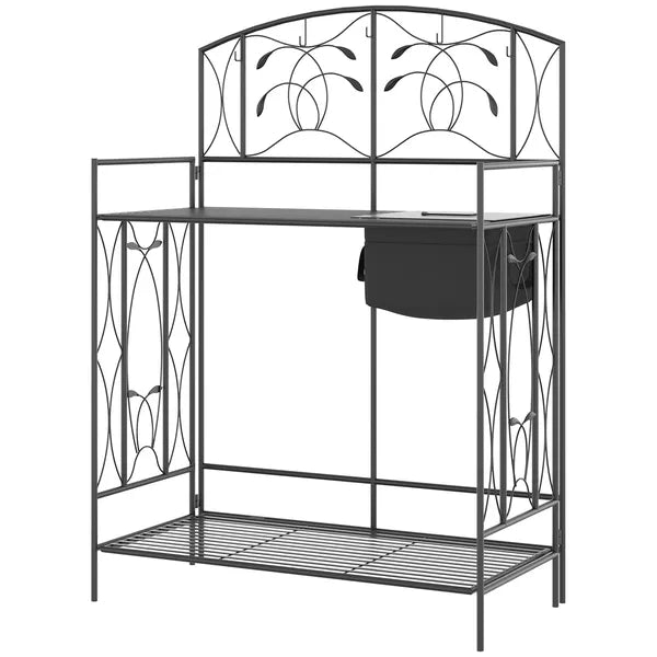 Outsunny Folding Potting Bench Table, Metal Garden Workstation, Work Bench with Large Built-in Bag with Cover, 5 Hanging Hooks and Storage Shelf - product image 11