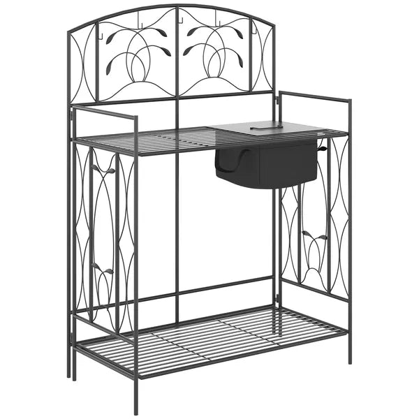 Outsunny Folding Potting Bench Table, Metal Garden Workstation, Work Bench with Large Built-in Bag with Cover, 5 Hanging Hooks and Storage Shelf - product image 1