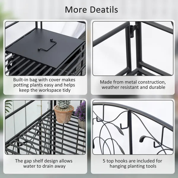 Outsunny Folding Potting Bench Table, Metal Garden Workstation, Work Bench with Large Built-in Bag with Cover, 5 Hanging Hooks and Storage Shelf - product image 6