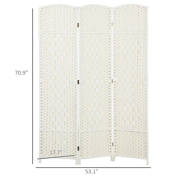 Folding Room Divider Screen 3 Panel 6' Tall Privacy Screen Freestanding Wood Partition for Home Office, White - product image 3