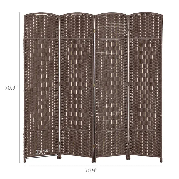 Folding Room Divider Screen 4 Panel 6' Tall Privacy Screen Freestanding Wood Partition for Home Office, Brown - product image 3
