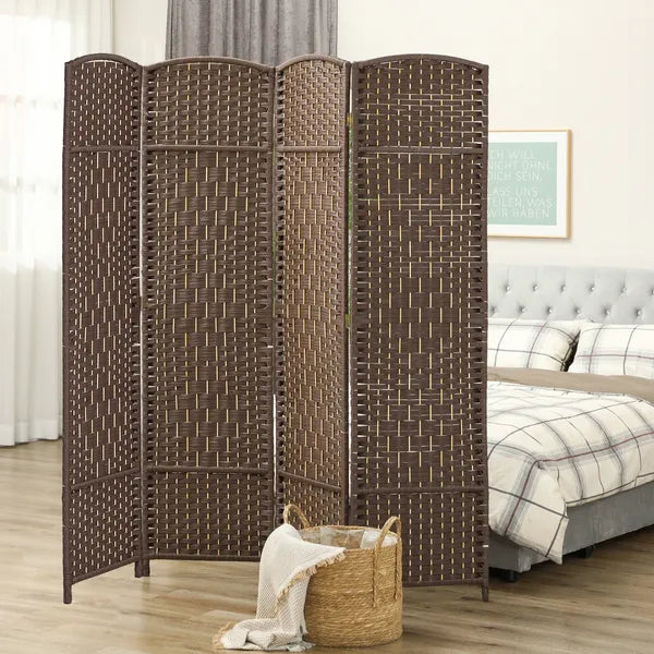 Folding Room Divider Screen 4 Panel 6' Tall Privacy Screen Freestanding Wood Partition for Home Office, Brown - product image 10