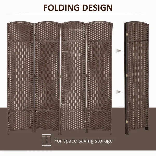 Folding Room Divider Screen 4 Panel 6' Tall Privacy Screen Freestanding Wood Partition for Home Office, Brown - product image 4