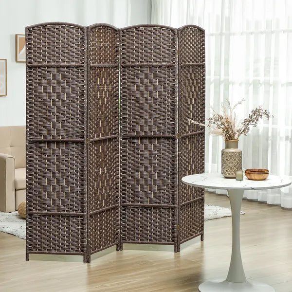 Folding Room Divider Screen 4 Panel 6' Tall Privacy Screen Freestanding Wood Partition for Home Office, Brown - product image 2