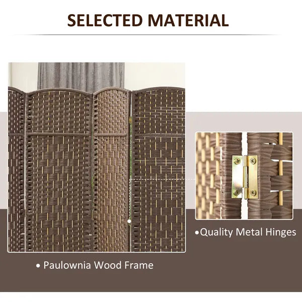 Folding Room Divider Screen 4 Panel 6' Tall Privacy Screen Freestanding Wood Partition for Home Office, Brown - product image 6