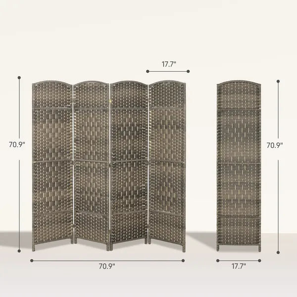 HOMCOM Folding Room Divider Screen 4 Panel 6' Tall Privacy Screen Freestanding Wood Partition for Home Office, Dark Rustic Oak - product image 3