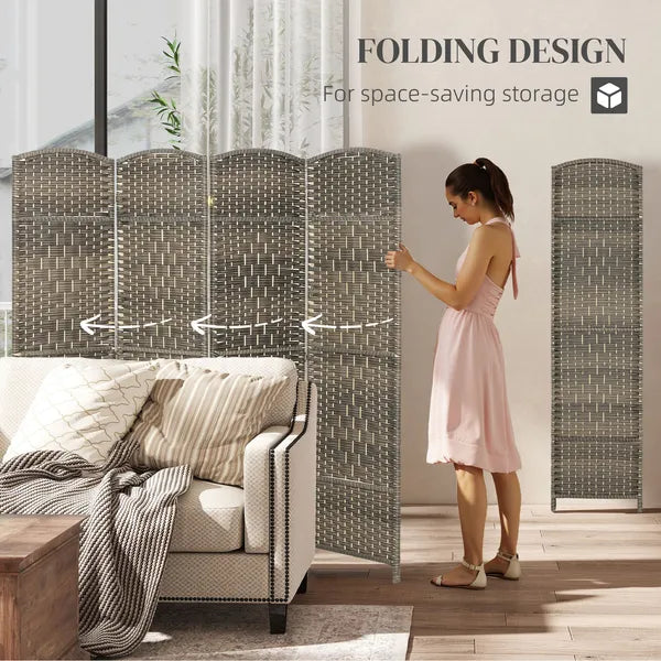 HOMCOM Folding Room Divider Screen 4 Panel 6' Tall Privacy Screen Freestanding Wood Partition for Home Office, Dark Rustic Oak - product image 4
