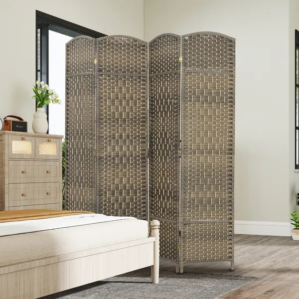 HOMCOM Folding Room Divider Screen 4 Panel 6' Tall Privacy Screen Freestanding Wood Partition for Home Office, Dark Rustic Oak - product image 8