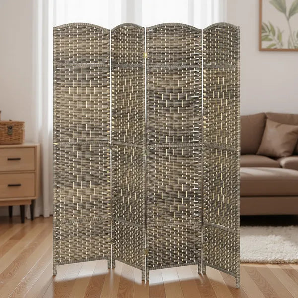 HOMCOM Folding Room Divider Screen 4 Panel 6' Tall Privacy Screen Freestanding Wood Partition for Home Office, Dark Rustic Oak - product image 9