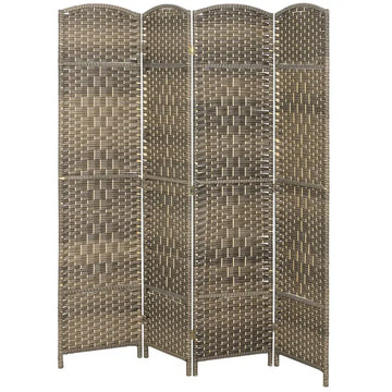 HOMCOM Folding Room Divider Screen 4 Panel 6' Tall Privacy Screen Freestanding Wood Partition for Home Office, Dark Rustic Oak - product image 1