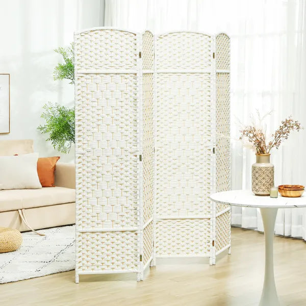 HOMCOM Folding Room Divider Screen 4 Panel 6' Tall Privacy Screen Freestanding Wood Partition for Home Office, White - product image 2