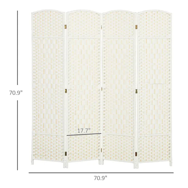 HOMCOM Folding Room Divider Screen 4 Panel 6' Tall Privacy Screen Freestanding Wood Partition for Home Office, White - product image 3