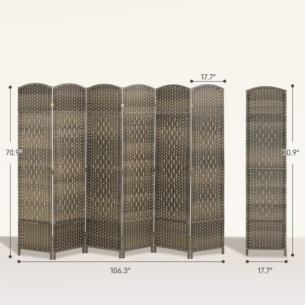 HOMCOM Folding Room Divider Screen 6 Panel 6' Tall Privacy Screen Freestanding Wood Partition for Home Office, Dark Rustic Oak - product image 3