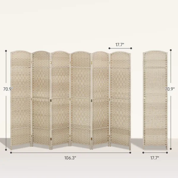 Folding Room Divider Screen 6 Panel 6' Tall Privacy Screen Freestanding Wood Partition for Home Office, Washed Oak - product image 3