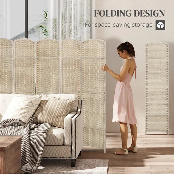 Folding Room Divider Screen 6 Panel 6' Tall Privacy Screen Freestanding Wood Partition for Home Office, Washed Oak - product image 4