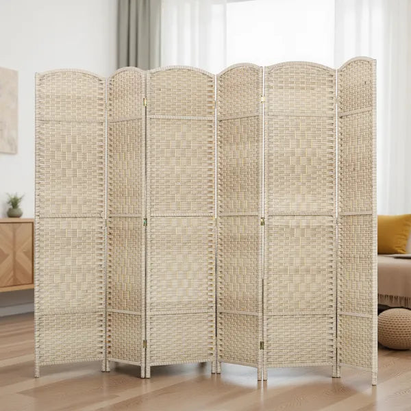 Folding Room Divider Screen 6 Panel 6' Tall Privacy Screen Freestanding Wood Partition for Home Office, Washed Oak - product image 10