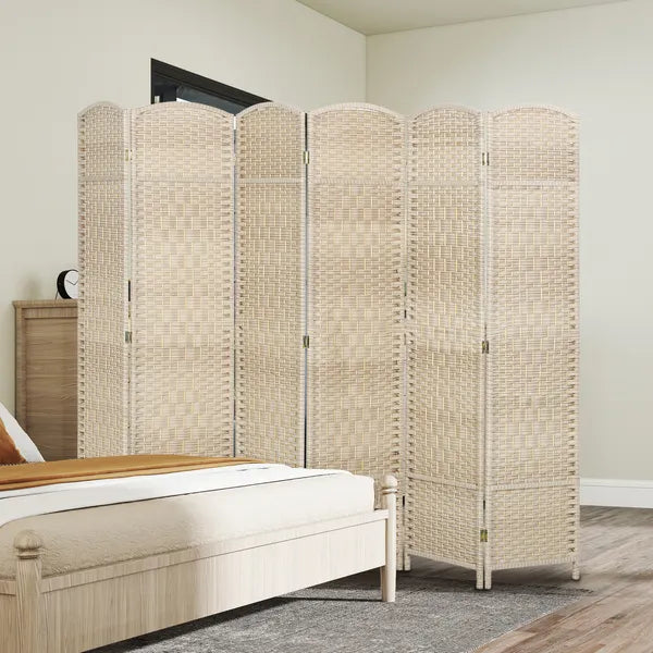 Folding Room Divider Screen 6 Panel 6' Tall Privacy Screen Freestanding Wood Partition for Home Office, Washed Oak - product image 8