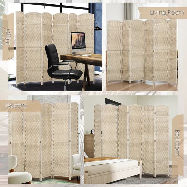 Folding Room Divider Screen 6 Panel 6' Tall Privacy Screen Freestanding Wood Partition for Home Office, Washed Oak - product image 7