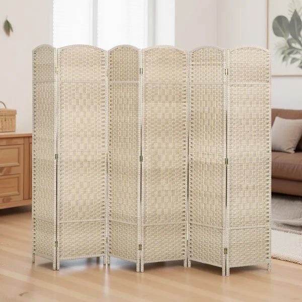 Folding Room Divider Screen 6 Panel 6' Tall Privacy Screen Freestanding Wood Partition for Home Office, Washed Oak - product image 9