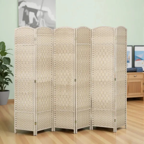 Folding Room Divider Screen 6 Panel 6' Tall Privacy Screen Freestanding Wood Partition for Home Office, Washed Oak - product image 2