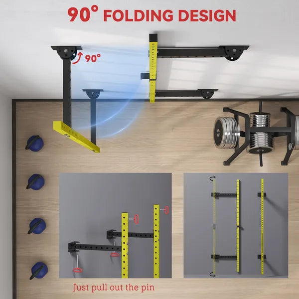 Folding Squat Rack with Pull Up Bar, Wall Mounted and Adjustable, 1000 Pounds Capacity Power Rack, Yellow - product image 4