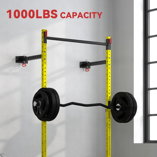 Folding Squat Rack with Pull Up Bar, Wall Mounted and Adjustable, 1000 Pounds Capacity Power Rack, Yellow - product image 7