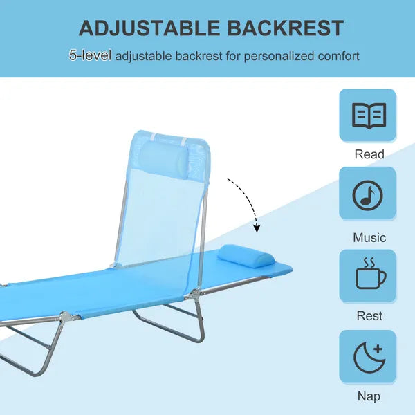 Outsunny Folding Sun Chair, Portable Outdoor Chair with Adjustable Back, Breathable Mesh and Pillow, for Patio, Beach, Blue - product image 5