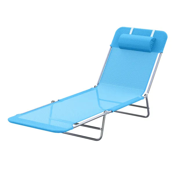 Outsunny Folding Sun Chair, Portable Outdoor Chair with Adjustable Back, Breathable Mesh and Pillow, for Patio, Beach, Blue - product image 11