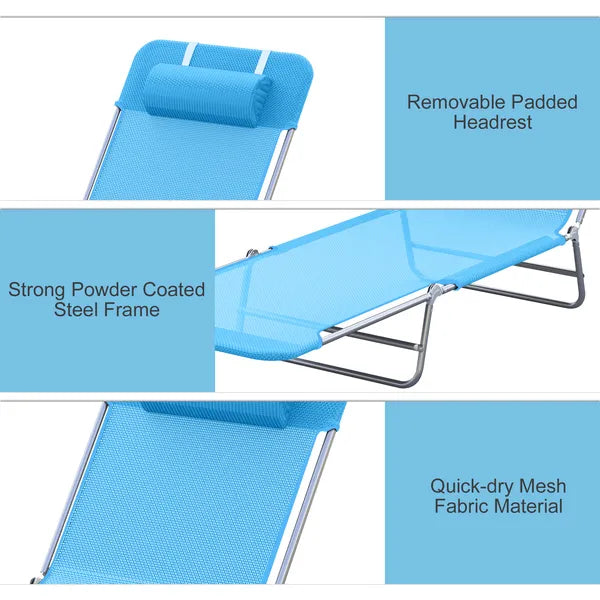 Outsunny Folding Sun Chair, Portable Outdoor Chair with Adjustable Back, Breathable Mesh and Pillow, for Patio, Beach, Blue - product image 4