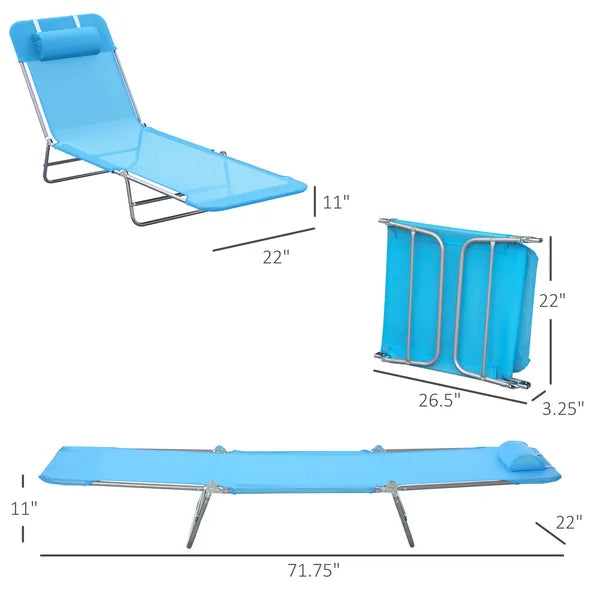 Outsunny Folding Sun Chair, Portable Outdoor Chair with Adjustable Back, Breathable Mesh and Pillow, for Patio, Beach, Blue - product image 3