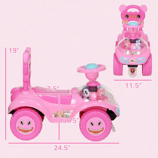 Foot to Floor Toddler Push Car w/ Horn, Light, Music, Anti-Over-Backwards Device and Underseat Storage, Pink - product image 3