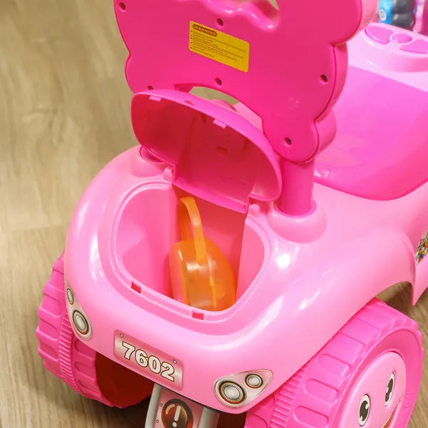 Foot to Floor Toddler Push Car w/ Horn, Light, Music, Anti-Over-Backwards Device and Underseat Storage, Pink - product image 8