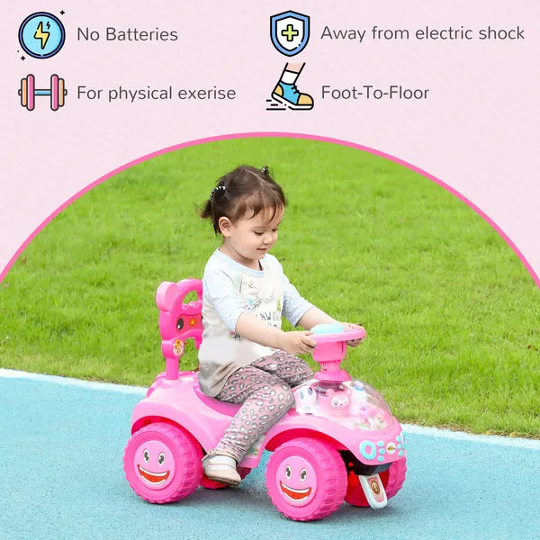 Foot to Floor Toddler Push Car w/ Horn, Light, Music, Anti-Over-Backwards Device and Underseat Storage, Pink - product image 7