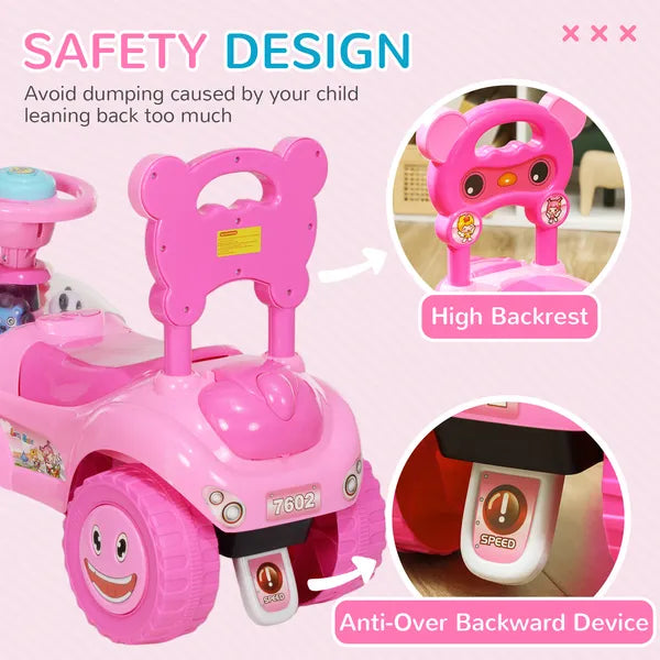 Foot to Floor Toddler Push Car w/ Horn, Light, Music, Anti-Over-Backwards Device and Underseat Storage, Pink - product image 4